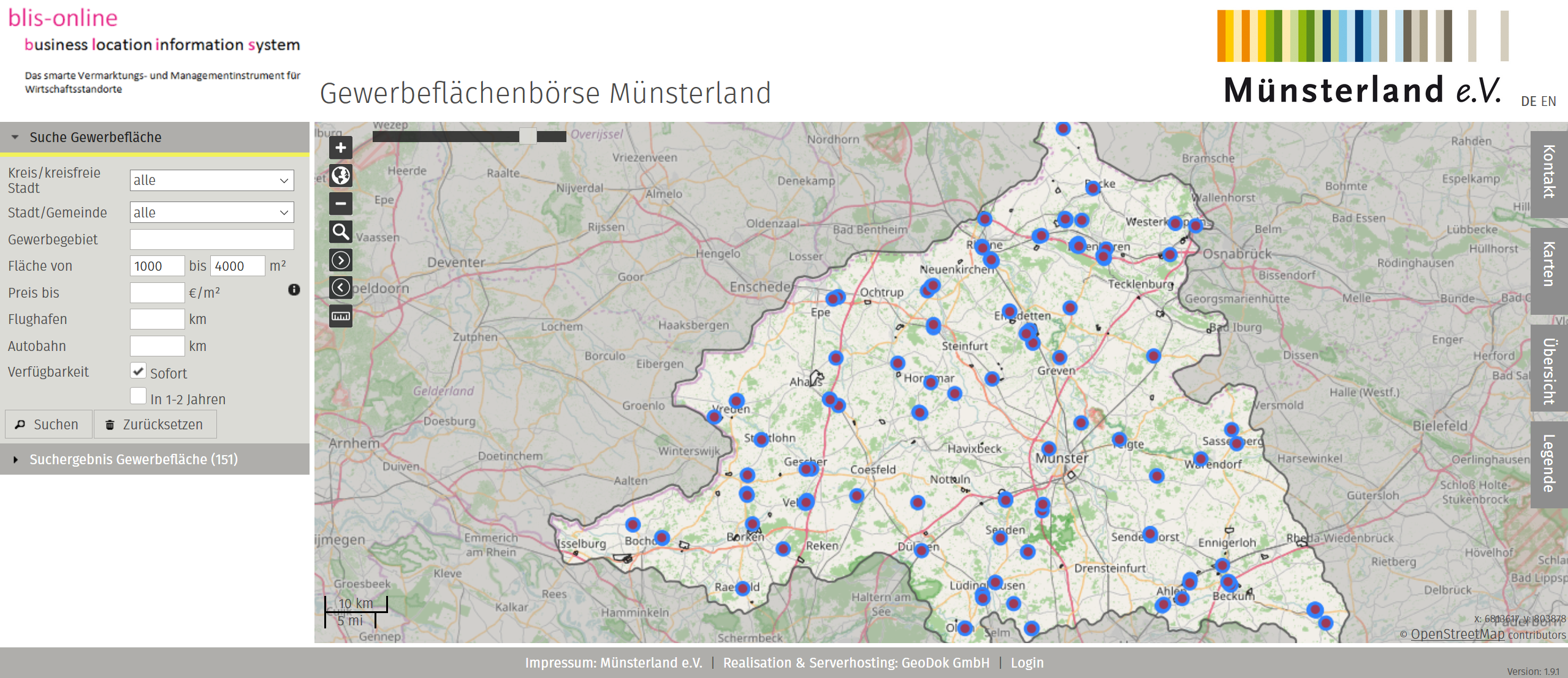 Gewerbeflächenbörse Münsterland auf Basis von blis-online